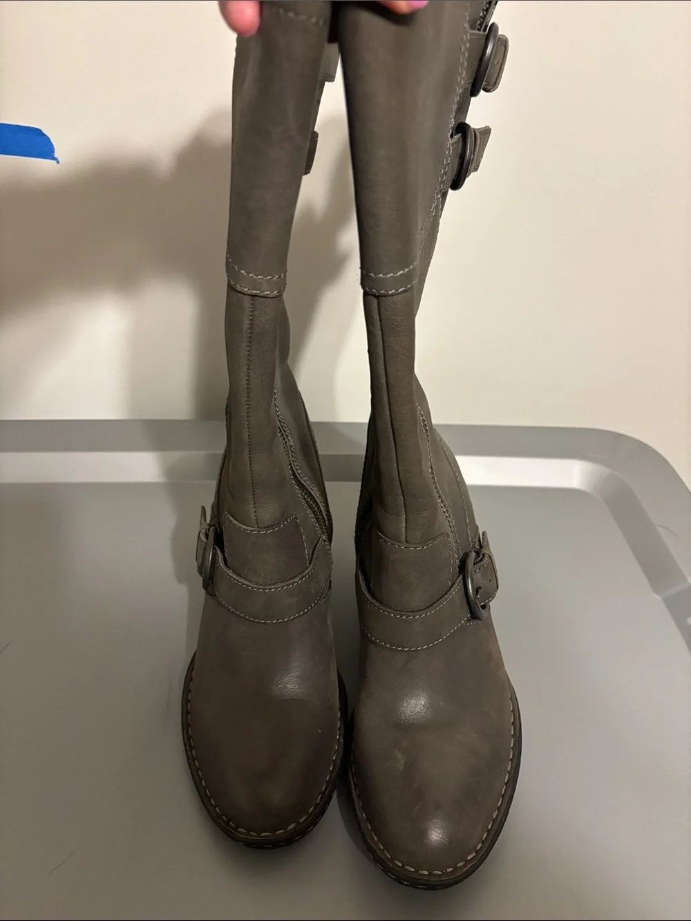 Born Gray Mid-Calf Heeled Buckle Zip Boots - Picture 4 of 6